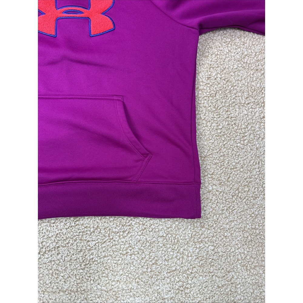 Under Armour Sweater Womens L Crew Neck L/S Pink Softshell Big Logo Kangaroo - Picture 2 of 11